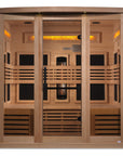 Golden Designs 8260 six person full spectrum infrared sauna in Canadian hemlock, front view