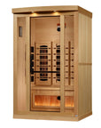 8020 sauna three quarter view, showing the bench depth for two