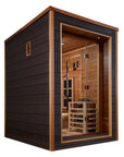 Nora sauna side profile showing the roof pitch