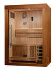 Sundsvall sauna interior with the galaxy star ceiling lighting on