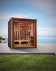 Visby sauna against a plain background, side profile