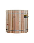 Green lined cedar barrel cold plunge tub with the insulated cover fitted
