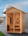 Carinthia sauna against a plain background, side profile