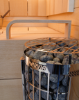 Harvia Cilindro Sauna Heater close up view with stones