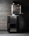 Narvi Kuru Sauna Stove full front view with stainless steel component attached to top