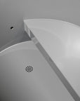 Grey lined cedar barrel cold plunge tub, three quarter view with cedar step