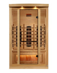 Golden Designs 8020 two person full spectrum infrared sauna in Canadian hemlock, front view