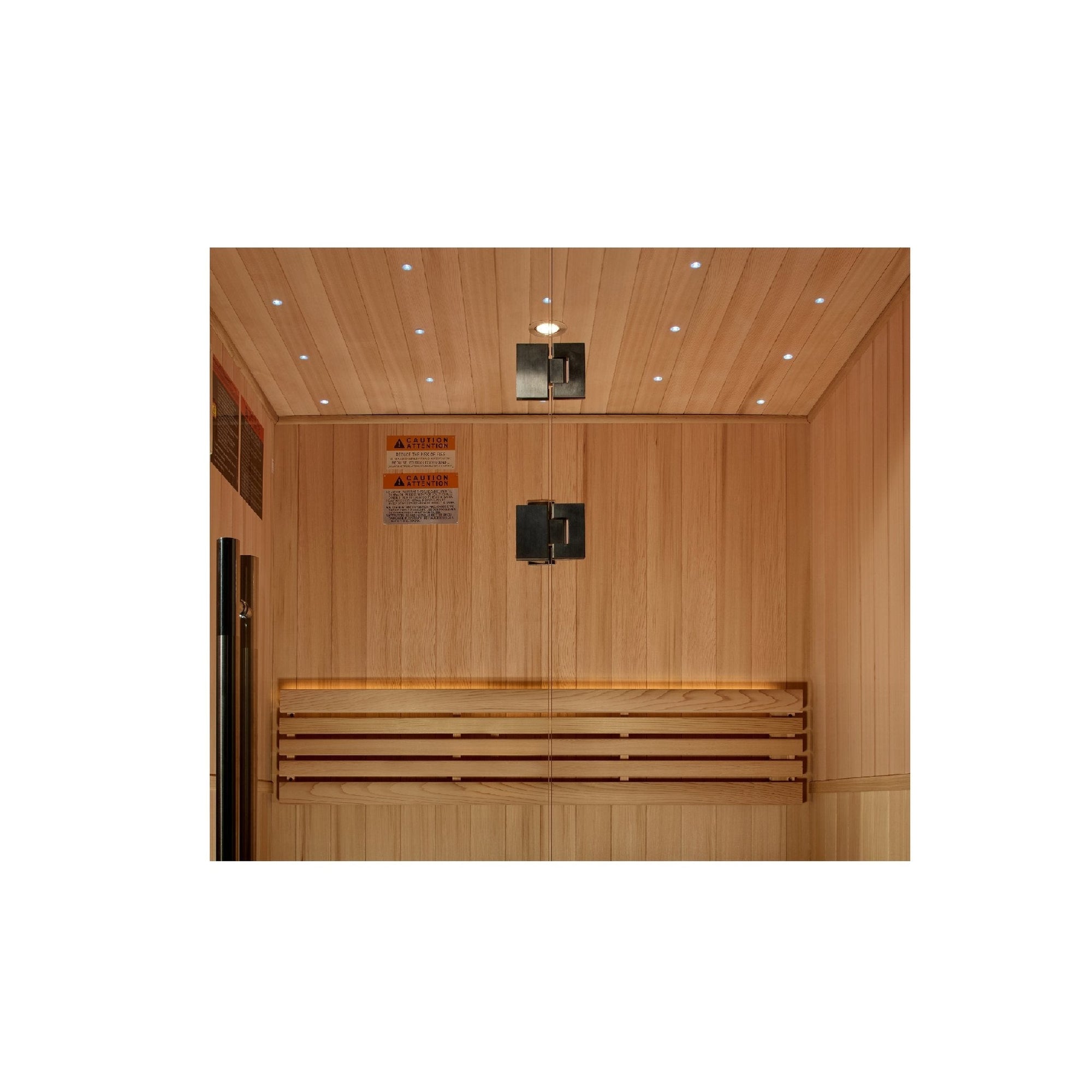 Golden Designs Sundsvall two person indoor sauna, Canadian red cedar interior and clear cedar exterior