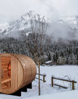 Zurich four person Pacific cedar barrel sauna with bronze privacy glass door