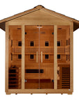 Gargellen sauna from the front, covered porch and glass door