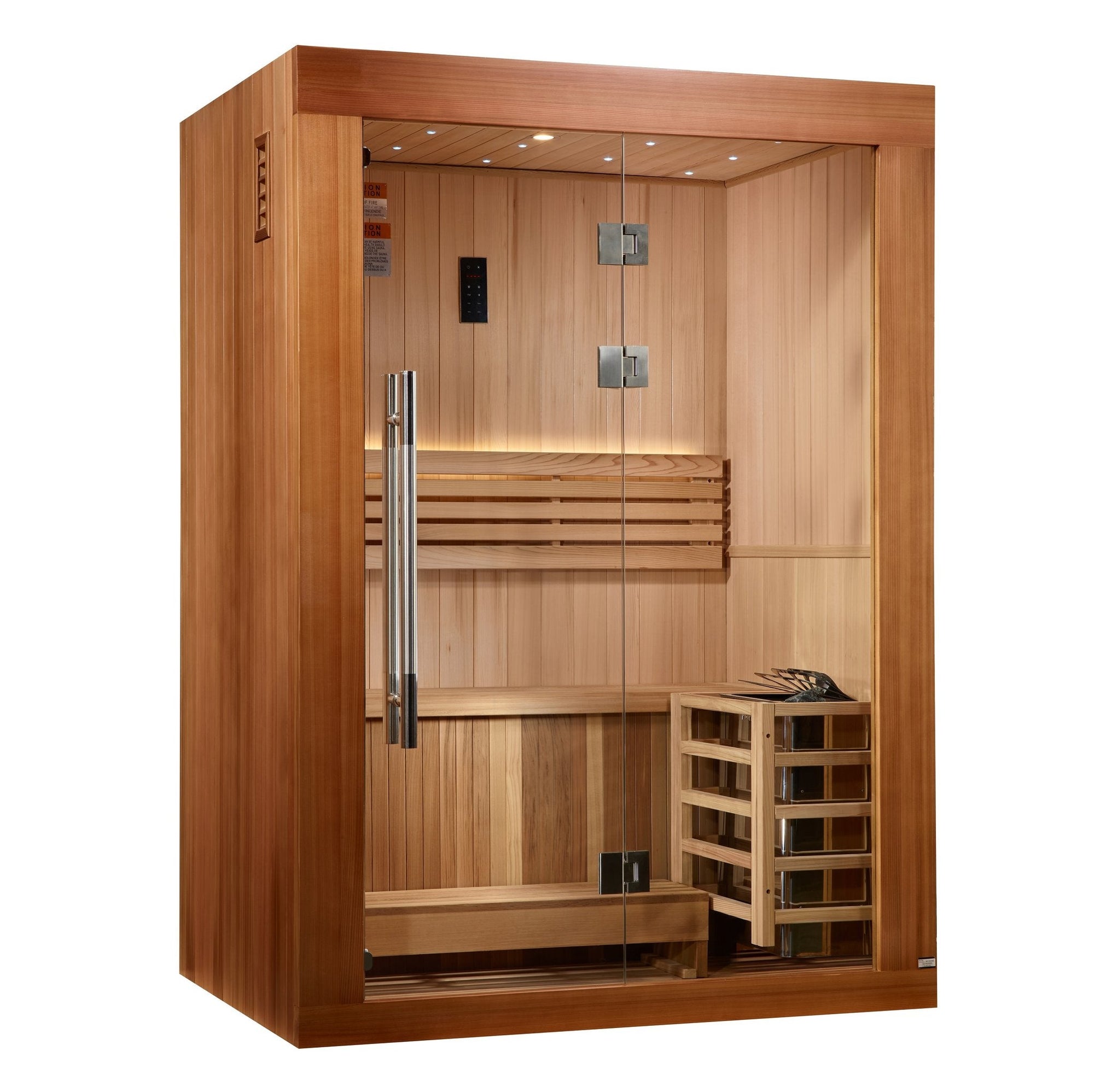 Sundsvall sauna interior, red cedar bench and backrest