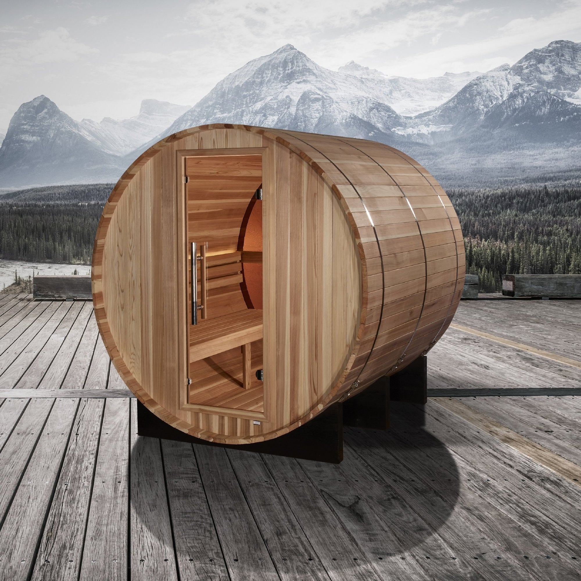 Zurich barrel sauna in a garden setting