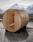 Zurich barrel sauna in a garden setting