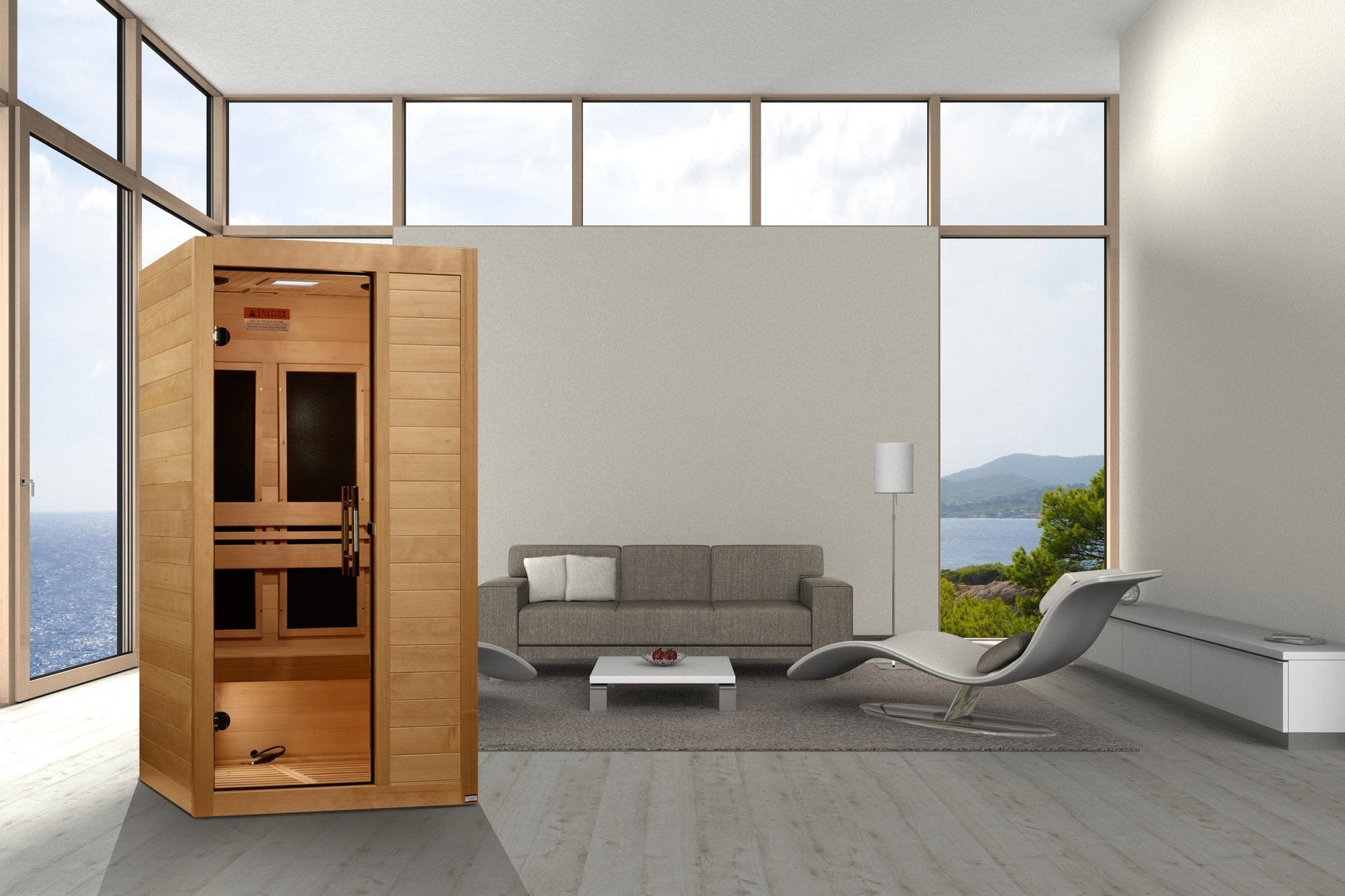 Maxxus S-Line Yoga sauna shown in a room setting