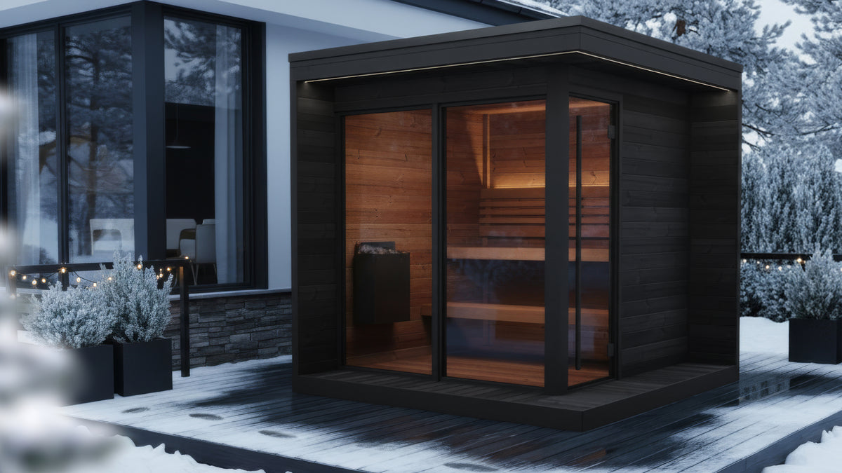 SaunaLife GL6B Outdoor Sauna Winter Patio View