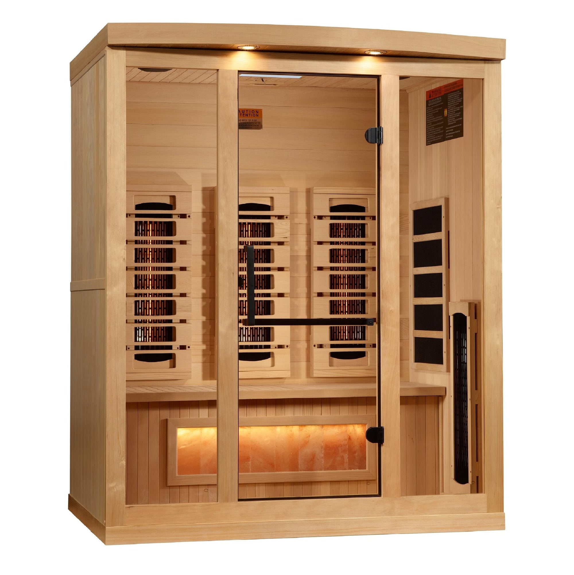 8030 sauna with the door open, bench and rear wall panels visible
