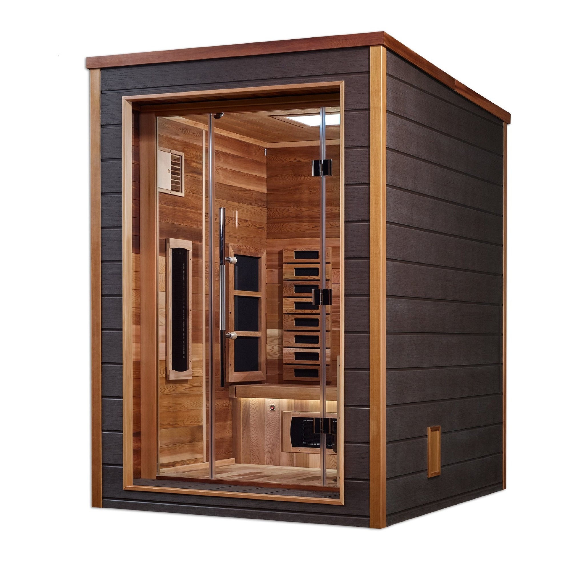 Nora sauna interior, red cedar bench and backrest