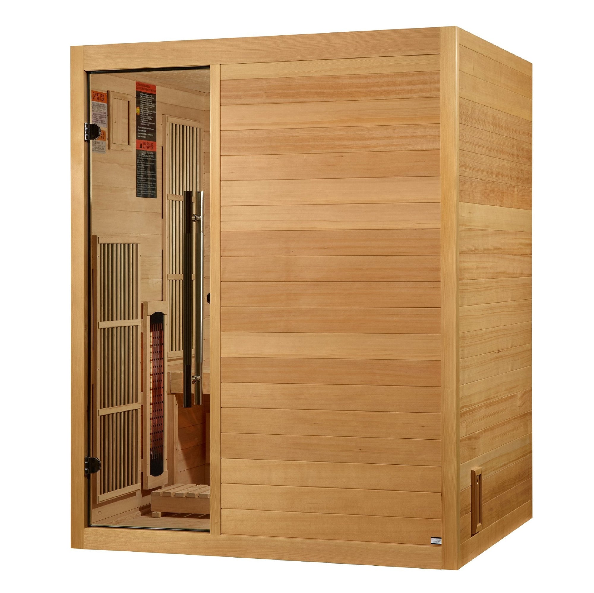 Soria cabin three quarter view in a basement room setting