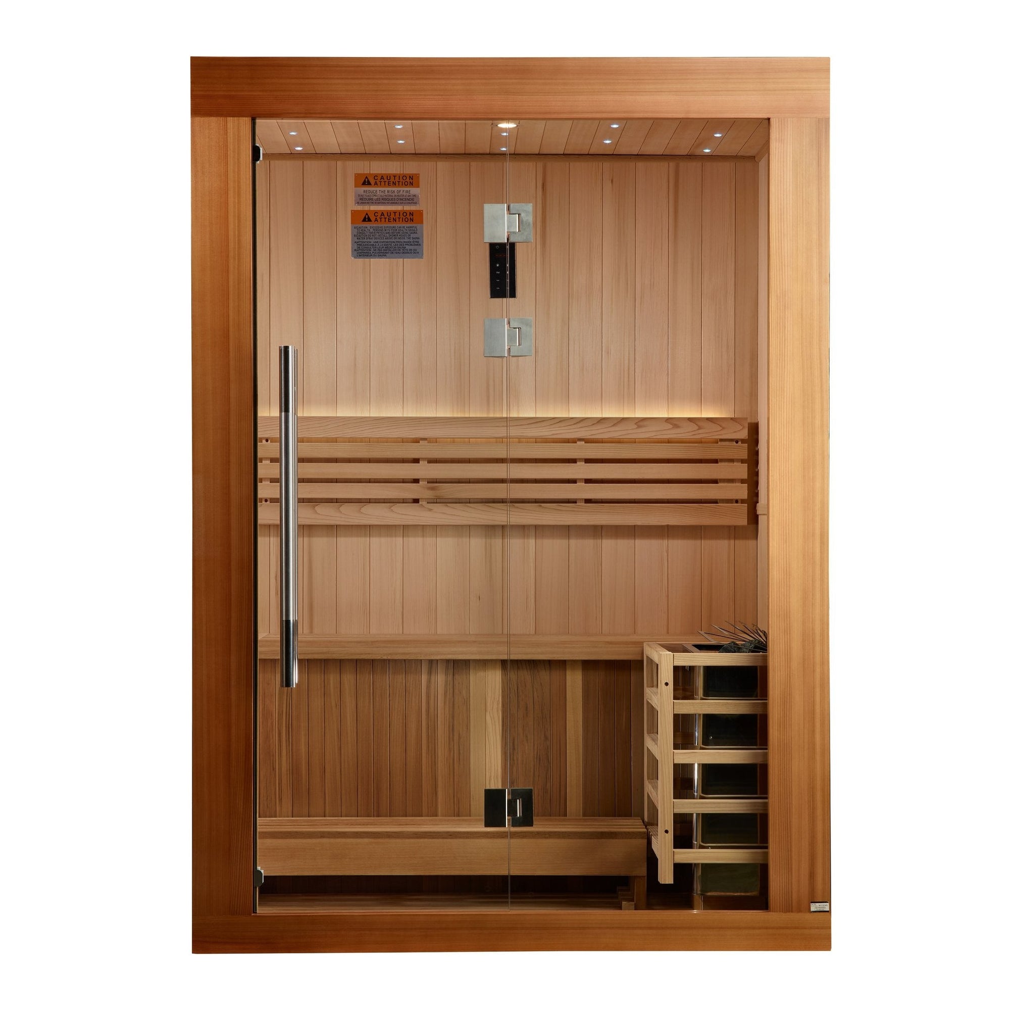 Sundsvall sauna from the front, tempered glass door