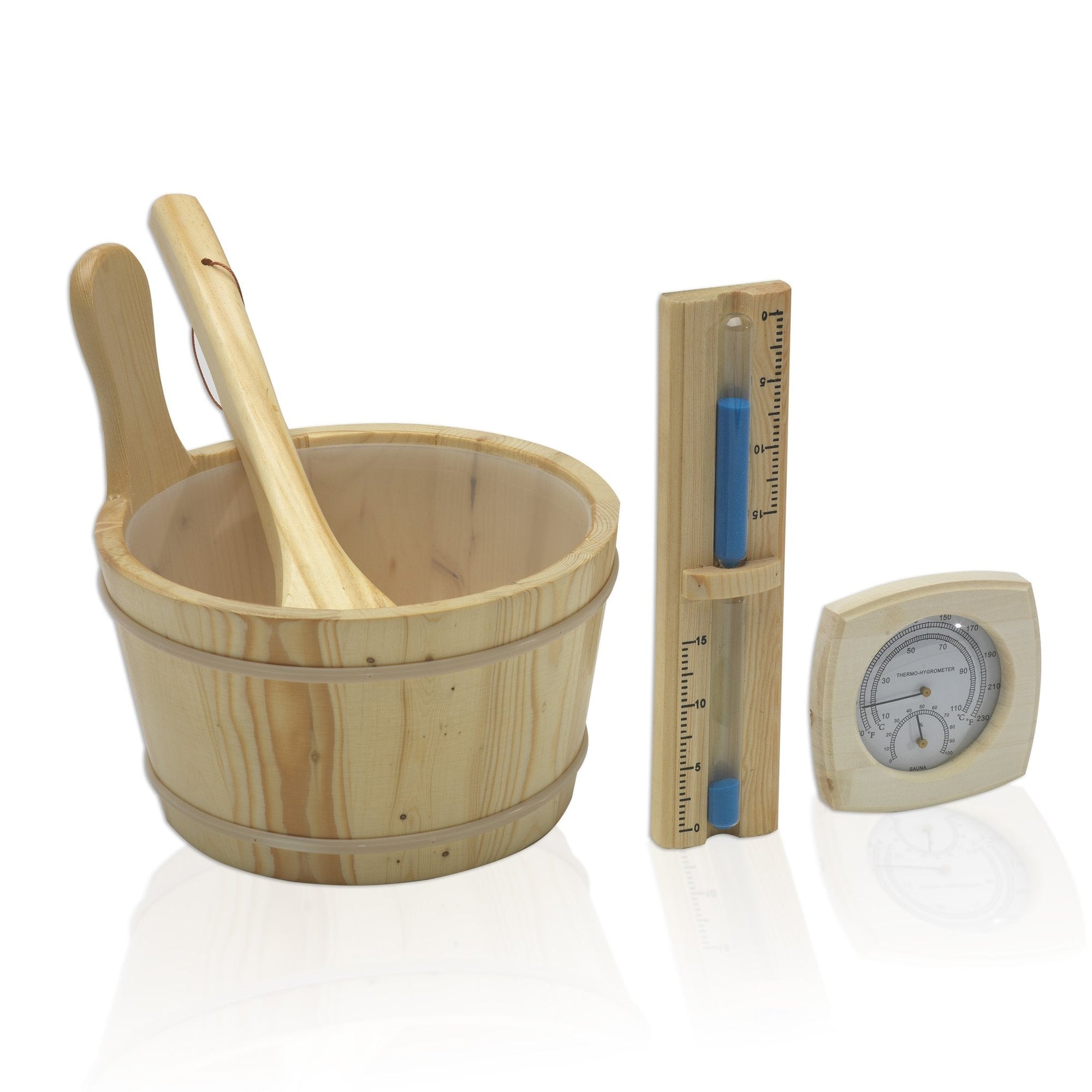 Included accessory kit: sandglass timer, bucket and scoop