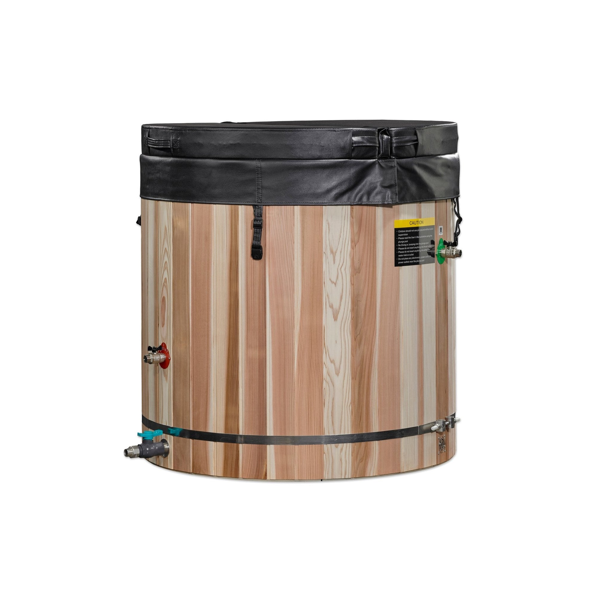 Cedar barrel cold plunge with the insulated cover fitted
