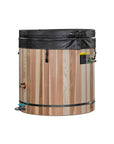 Cedar barrel cold plunge with the insulated cover fitted