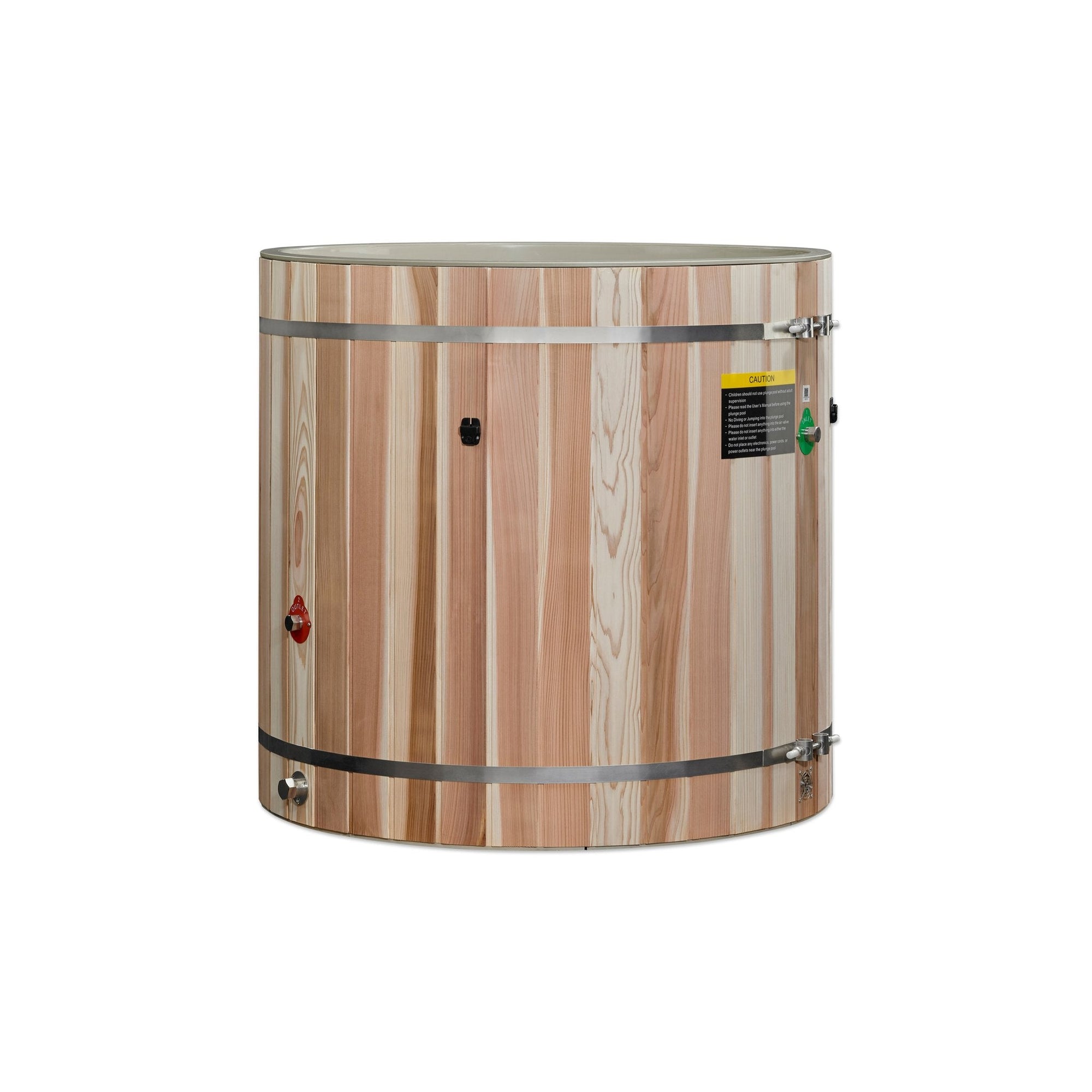 Green lined cedar barrel cold plunge tub with the insulated cover fitted