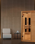 Maxxus S-Line Yoga sauna against a plain background, full height