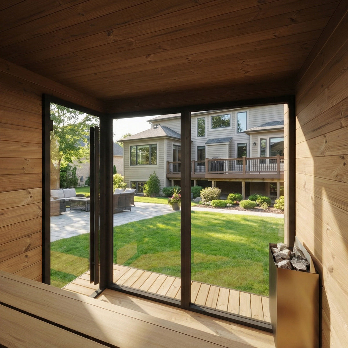SaunaLife GL6B Outdoor Sauna Interior Looking Out View