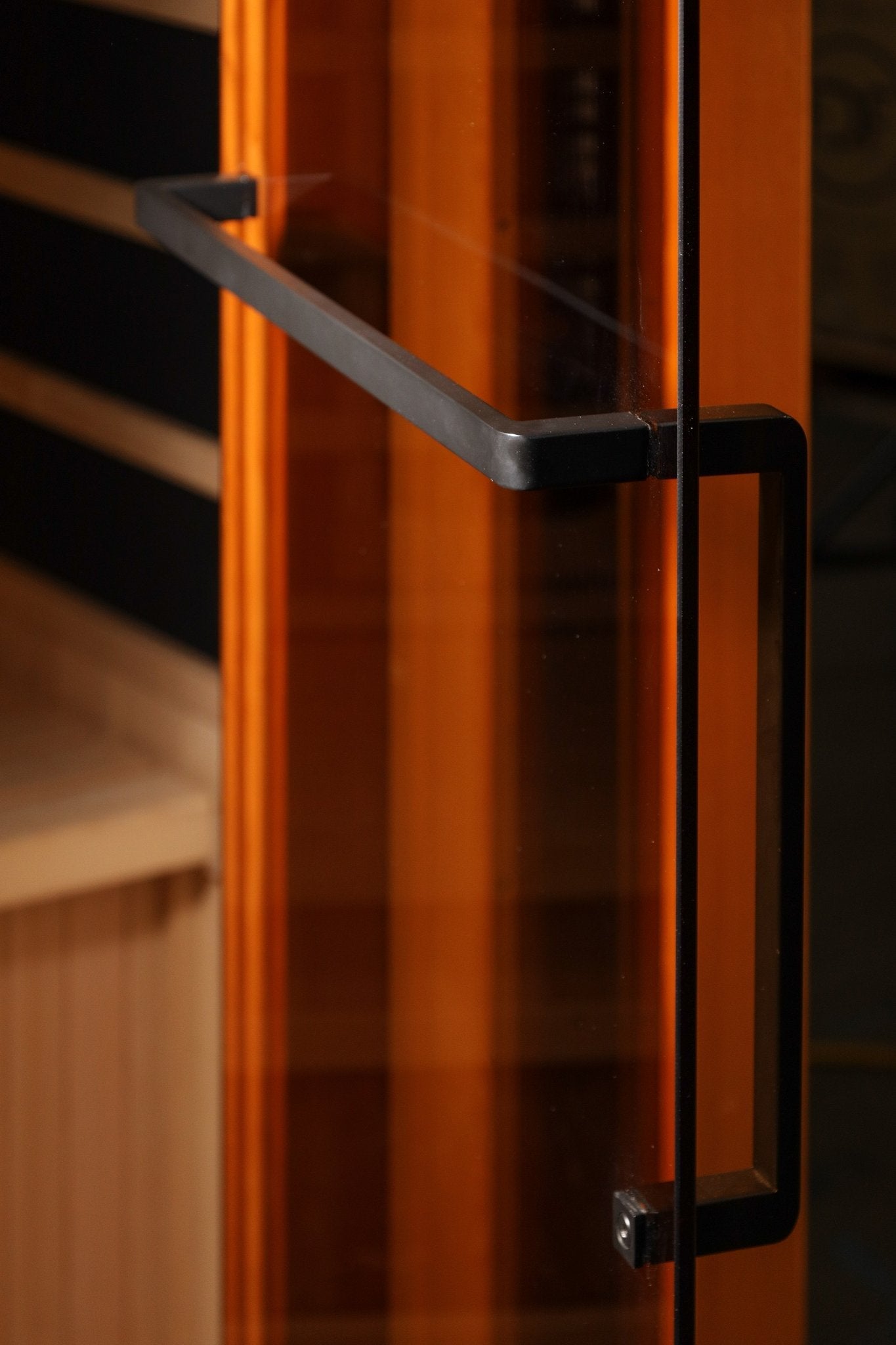Interior towel bar shown from inside the cabin