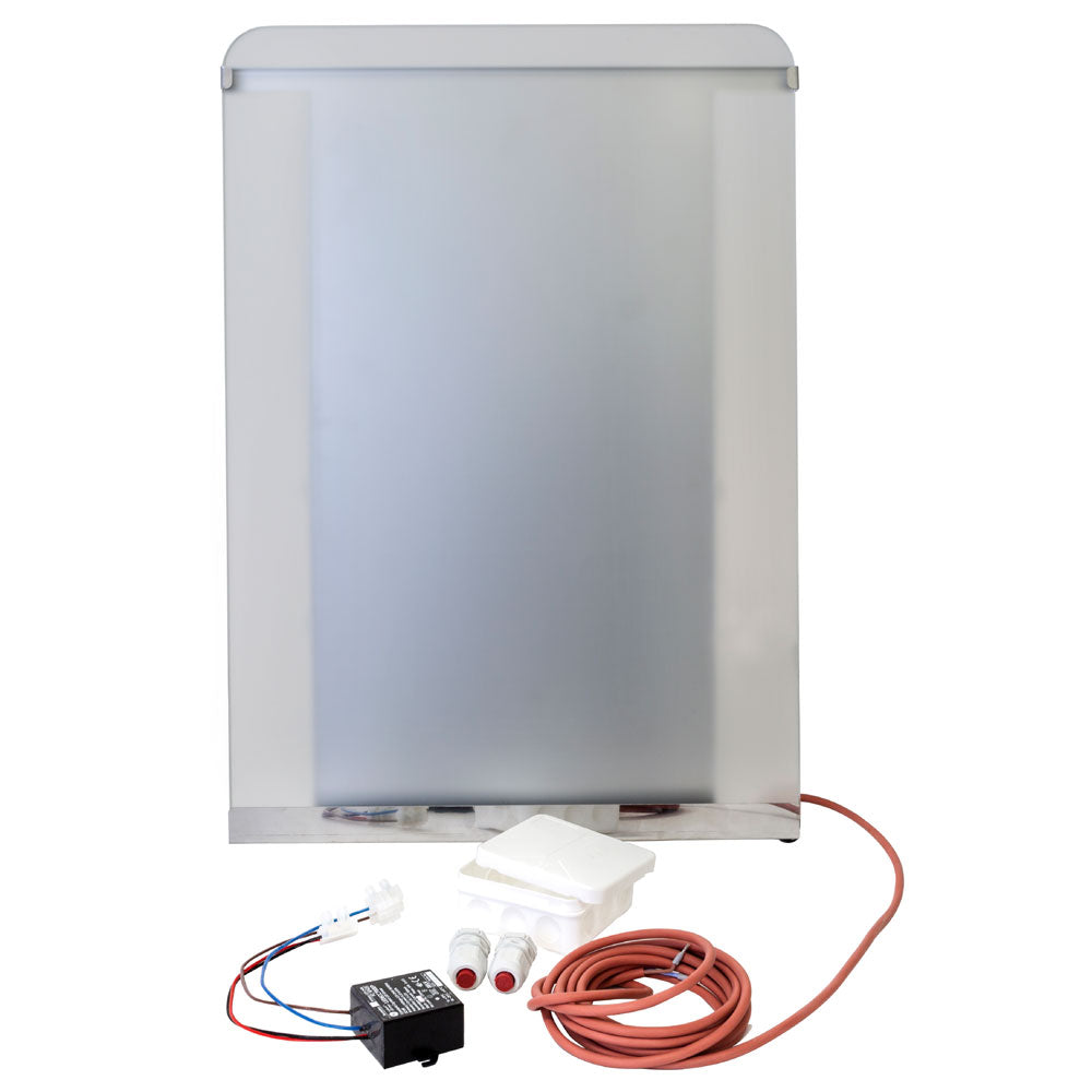 Harvia The Wall Sauna Heater Stainless Steel with electrical components displayed