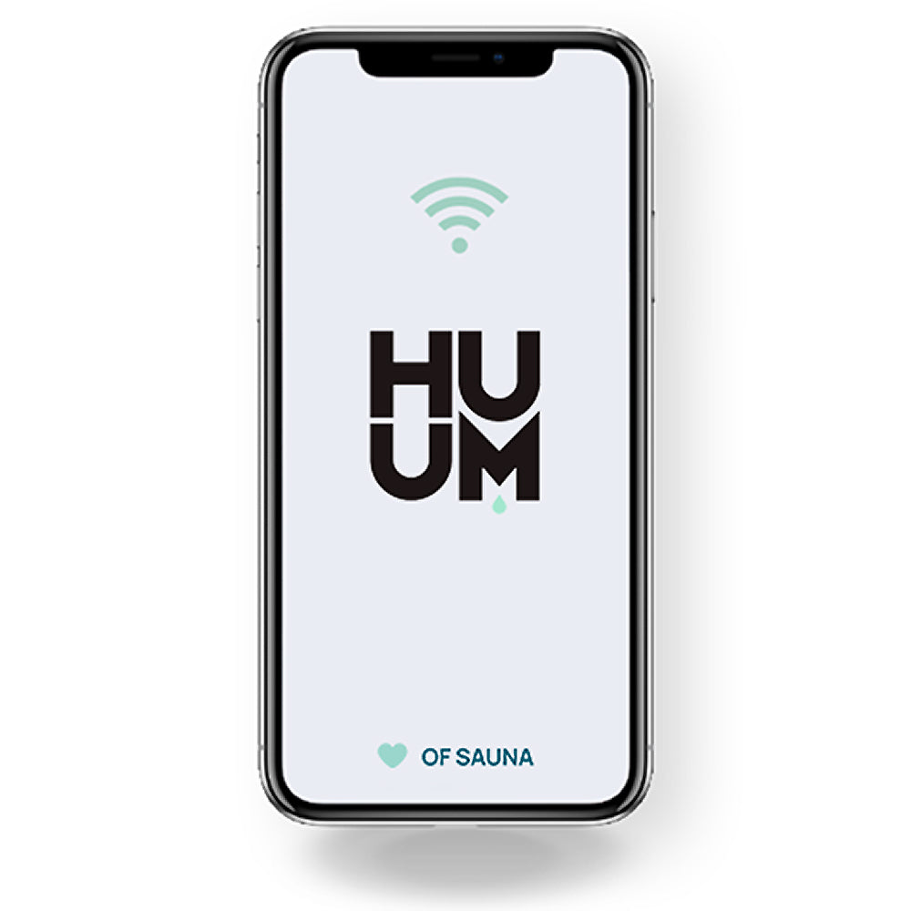 Smartphone displaying the HUUM app on a white background