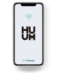 Smartphone displaying the HUUM app on a white background