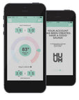 Two smartphones displaying the HUUM app interface on a white background