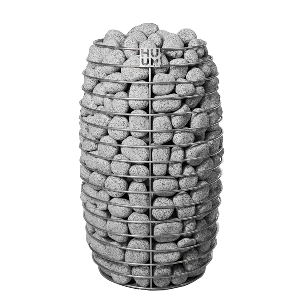 Metal basket with grey stones filled to top