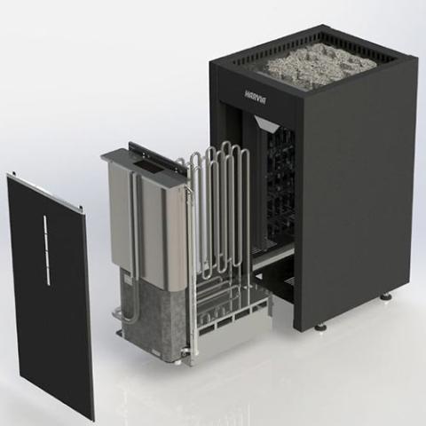 Harvia Virta E Heater Sauna inner components disassembled for view