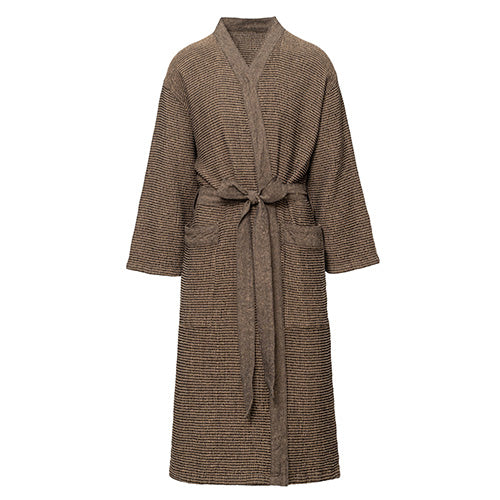 Brown textured sauna robe on a white background