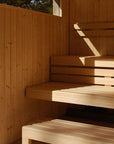 Kohler C2 Sauna Weathered Spruce levels of wooden benches