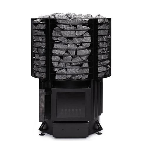 Narvi Inari sauna stove full view with grey stones filling the grated section
