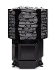 Narvi Inari sauna stove full view with grey stones filling the grated section