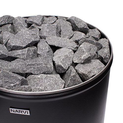 Narvi Luosto Sauna Stove grey stones filling top of heater