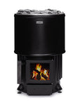 Narvi Luosto Sauna Stove full front view with wood burning on bottom