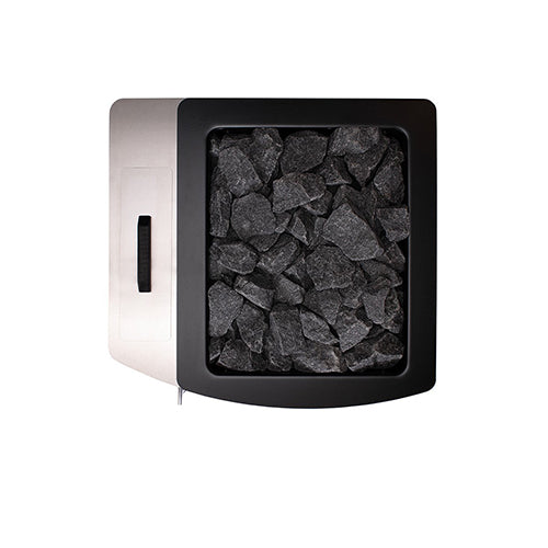 Narvi NC20 Sauna Stove Black top view with components to the left grey stones filled to top