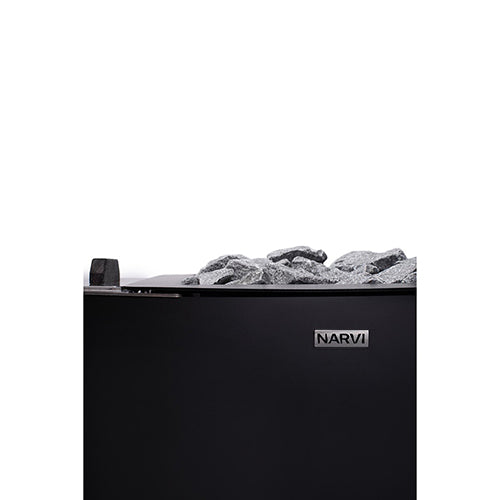 Narvi NC20 Sauna Stove Black front top view with grey stones
