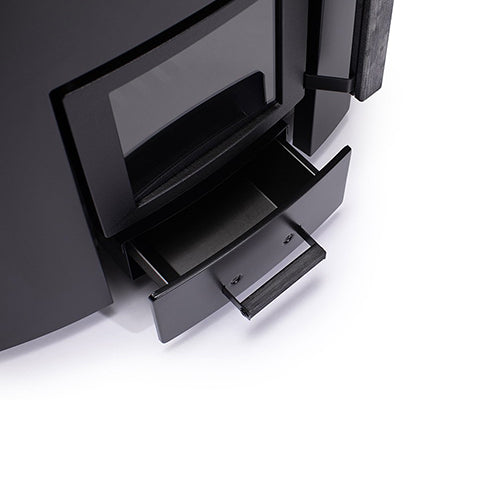 Narvi NC20 Sauna Stove Black with bottom drawer open to the right