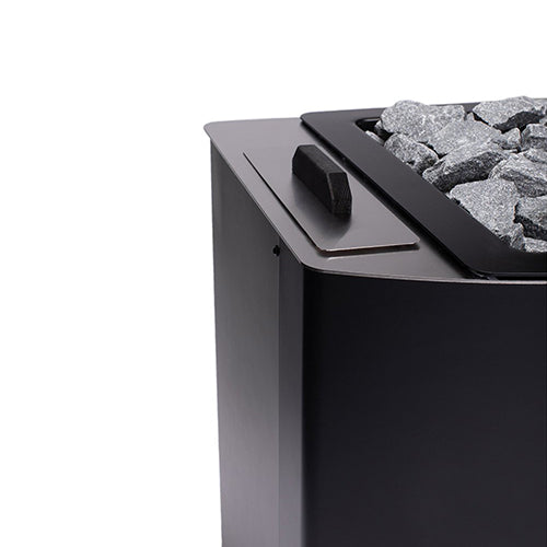 Narvi NC20 Sauna Stove Black side and top of heater with grey stones