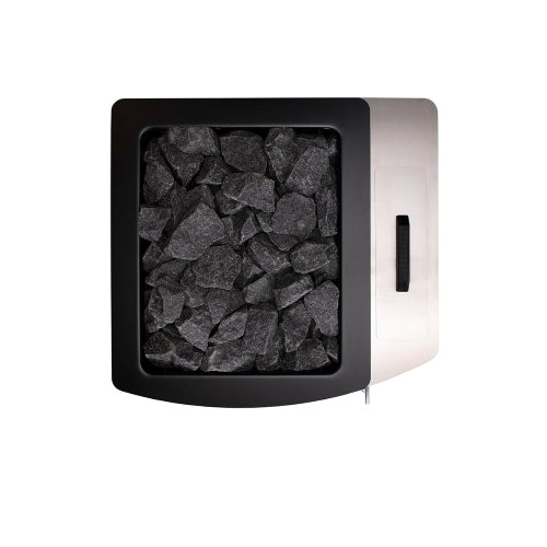 Narvi NC20 Sauna Stove Black top view with components to the right grey stones filled to top