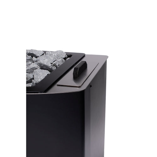 Narvi NC20 Sauna Stove Black side and top of heater with grey stones