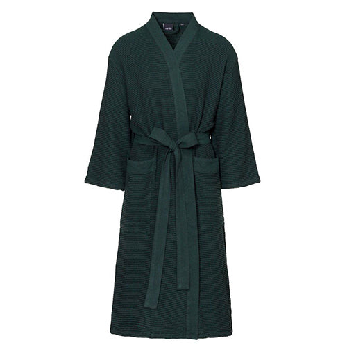 Green sauna robe with a belt on a white background