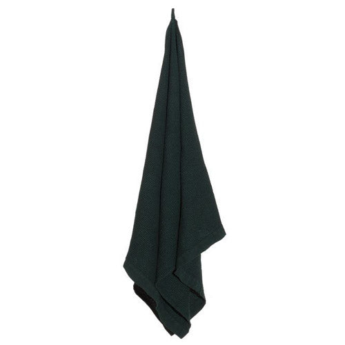dark green oversized towel on a white background with a loop hook